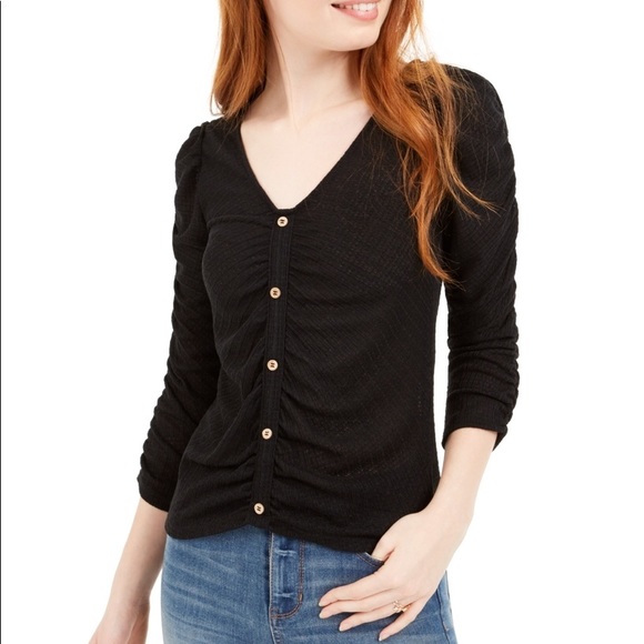 Crave Fame Tops - Crave Fame Ruched Textured Top Black